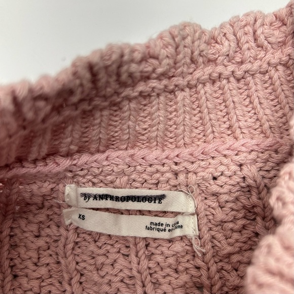 Anthropologie Pink and Cream Mock Neck Cable Knit Sweater XS COTTON - Picture 3 of 15